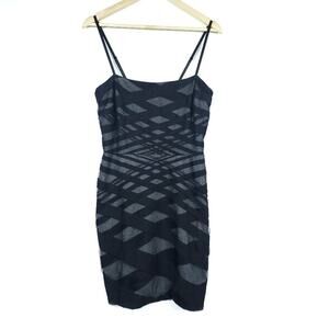 Robert Rodriguez Womens Bodycon Bandage Mini Dress 8 Black Gray Striped Classy